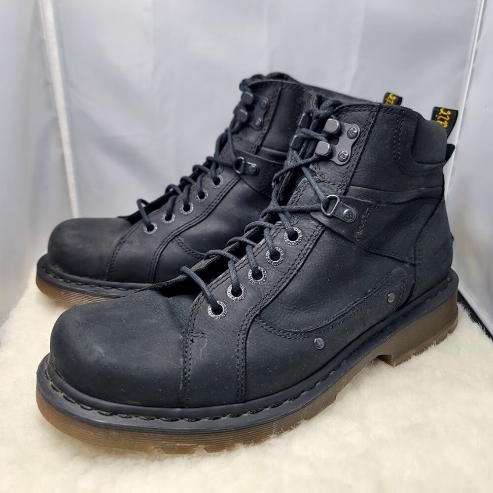 Dr. Martens Soren Biker Boots Black Leather AirWair Mens 13 Gorpcore Moto Grunge